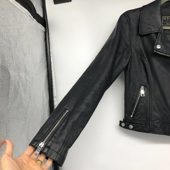 GUESS Women's Black Regina Faux Leather Biker Jacket size XS - Picture 9 of 16